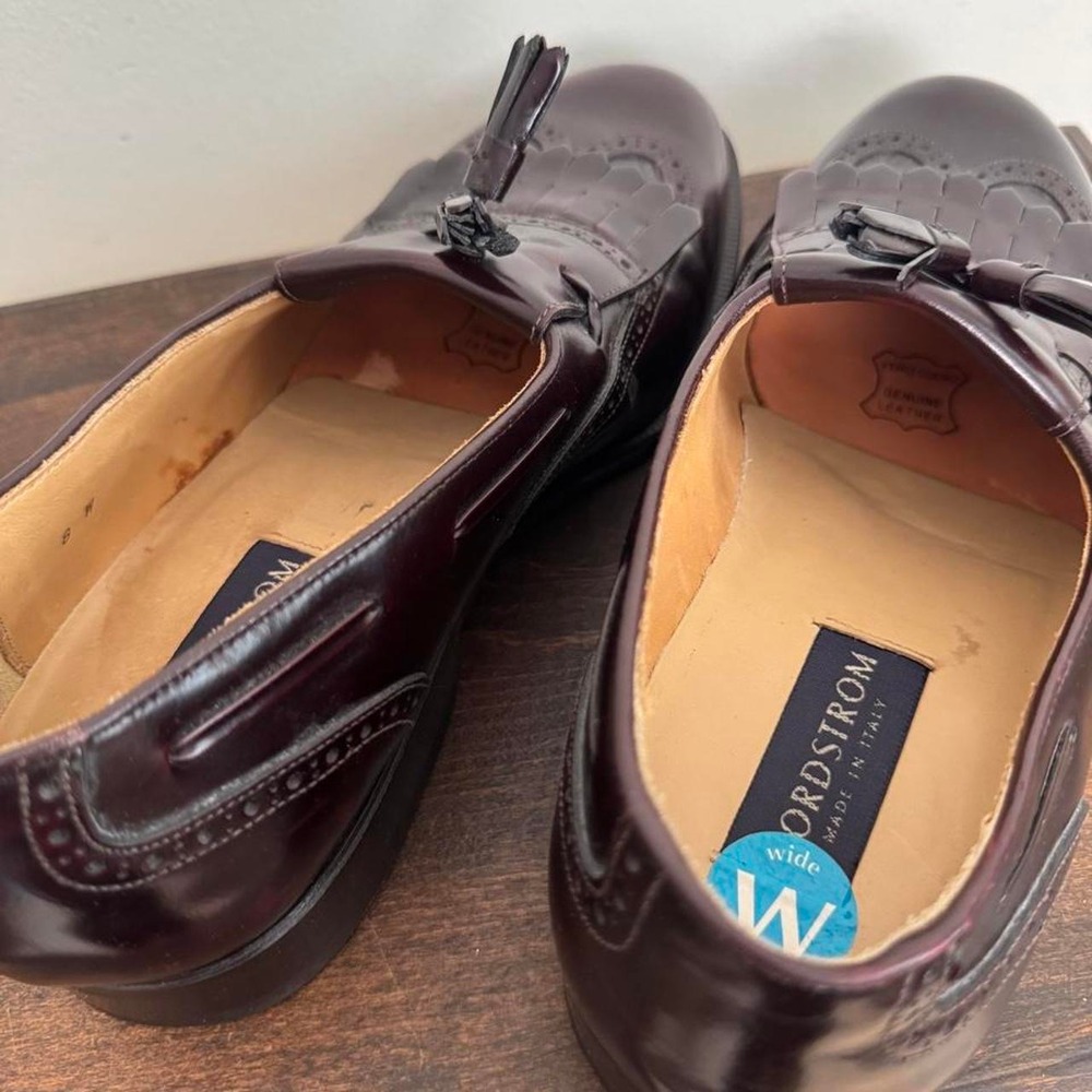 Nordstrom genuine leather men's burgundy ox blood pinched tassel loafer 8 wide - Picture 6 of 8